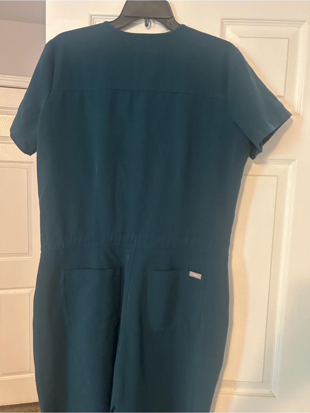 Carribean Blue Scrubs Jumpsuit with Pink Drawstring - Picture 6 of 6